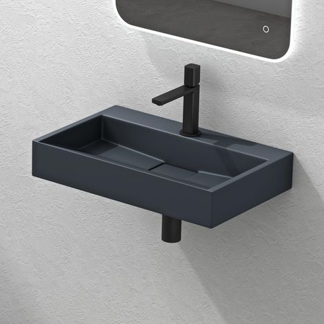 Mai & Mai Lavabo da Appoggio 60x38x11cm, Lavabo Bagno Sospeso Lavandino Bagno con Piletta di Scarico Lavabo da Minerale fuso con un Foro per Rubinetteria, Antracite Opaco, Colossum19