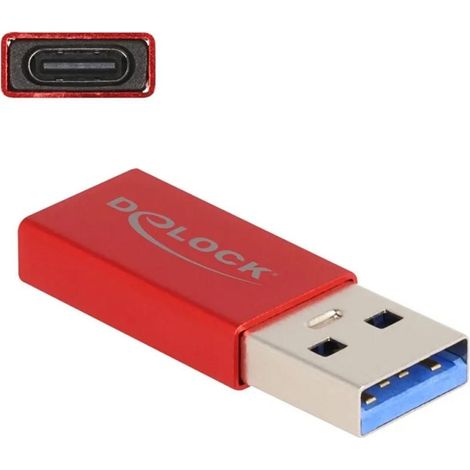 Adattatore Delock da USB-A maschio a USB-C femmina, attivo, 10 Gbps - Rosso