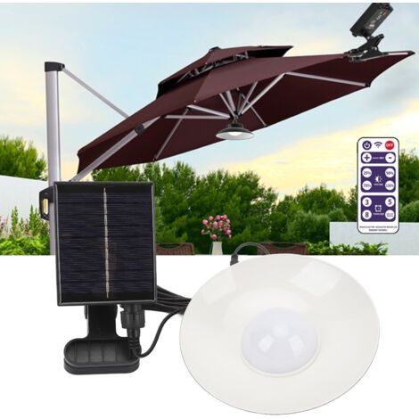 Lampes solaires pour parapluie Lampes LED pour parapluie de patio à alimentation solaire 1,2W Télécommande avec affichage de la température de 3 couleurs pour le jardin et le camping,DUBUNS (1/4)