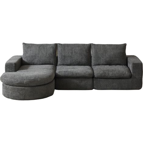 Canapé en chenille avec éléments courbés et chaise longue, entièrement compressé et sans armature, canapé modulaire combiné en L avec chaise longue, canapé compressé en mousse, aucun montage requis (1/5)