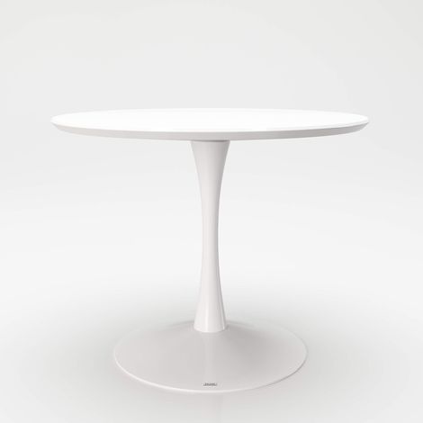 Table à Manger Ronde avec piédestal, laqué Blanc Mat, 100x100 cm (1/3)