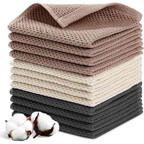 Juego de 12 paños de cocina, 34 x 34 cm, 100 % algodón, absorbentes y versátiles.