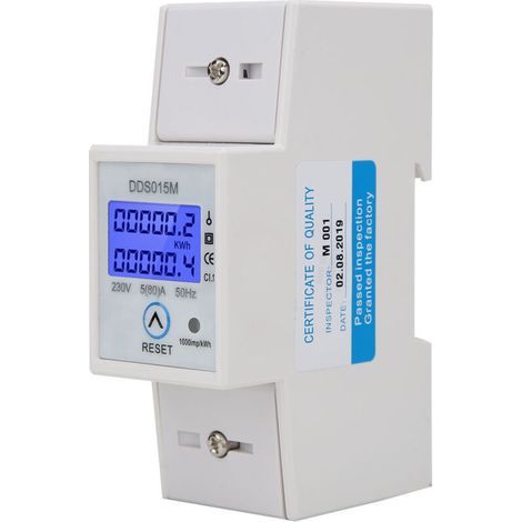 Compteur d'énergie monophasé, compteur d'énergie DDS015M en watt-heure Compteur numérique KWH pour rail DIN, affichage Compteur d'énergie pour rétro-éclairage Can-be-Reset 230V (1/5)