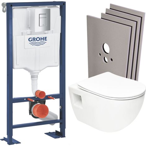 Grohe SOLIDO Pack Bâti-support + WC sans bride SAT + Abattant SoftClose + Plaque chrome+ Set d'habillage (AUTOPORTANT-PROJECT-1-SABO) (1/5)