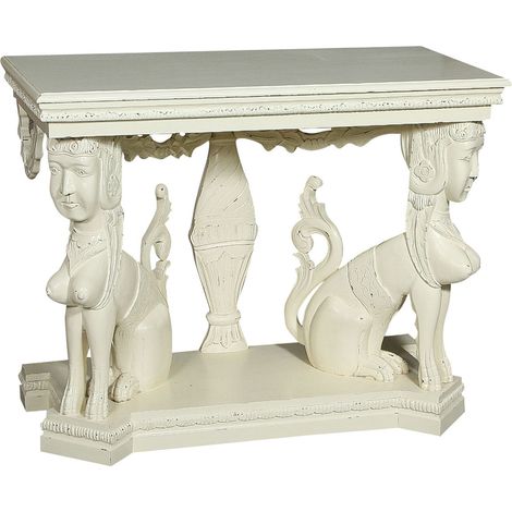 Solid wood made, antiqued white finish W114xDP49xH81 cm sized console (1/5)