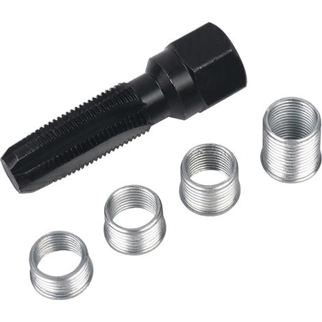 Kit Réparation Filetage Bougie M14x1,25 - 1 Taraud et 4 Inserts - Acier Carbone - Outil Restauration Filet - Pour Moteurs Automobiles - Noir (1/5)
