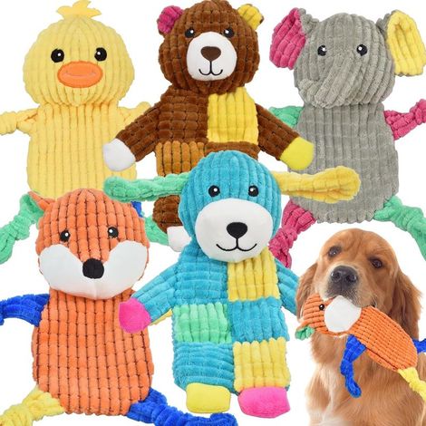 Ensemble de 5 jouets couineurs pour chiens – Durables, plats, couineurs, légèrement rembourrés, conviennent aux chiens de grande, moyenne et petite taille – Un ensemble interactif pour lutter contre l (1/5)