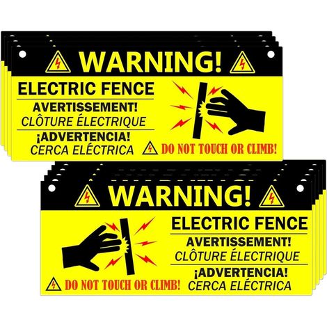 Pop Resin 10 Pack Plastic Electric Fence Warning Signs Safety Warning Sign 10 x 4 Inch for Electric Fence Hazard Fence Home Security Sign (1/5)