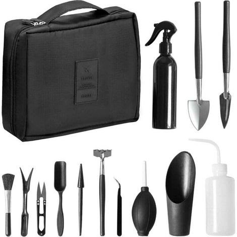 Autre outil de jardinageKit d'outils pour Bonsai, Mini Outils de Jardinage pour Les Plantes d'intérieur, Lot de 13 Outils en Acier Carbone pour Plantes Succulentes Transplantation à la Main, avec Sac (1/4)