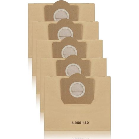 5 pièces WD3 sacs d'aspirateur pour Kärcher 6.959-130.0, sacs filtrants pour WD3 1629 MV3 A2201/2204/2504/2554/2251/2604 sacs d'aspirateur sacs filtrants sacs en papier (1/5)