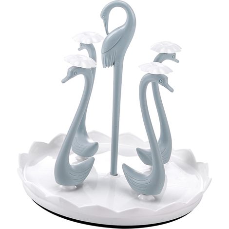 Porte-gobelets rotatif cygne créatif, égouttoir en plastique, plateau porte-gobelets en verre, porte-gobelets anti-poussière pour la maison, bleu, porte-gobelets rotatif cygne à 4 têtes (1/5)
