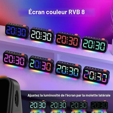 Reveil, Réveil Numérique sur Secteur avec Affichage LED Grand Écran, Éclairage RGB, Double Alarme, Fonction Répétition et Luminosité Réglable (1/3)