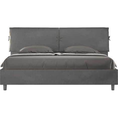 Letto Matrimoniale King Size 180x200 cm Senza Rete Testata con Cuscini Imbottito in Microfibra Mados Grigio (1/5)