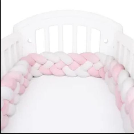 2M Tour de Lit Bébé Coussin Serpent Coussin Tressé Pare-chocs Velours Protection Bébé Rose+Blanc (1/5)