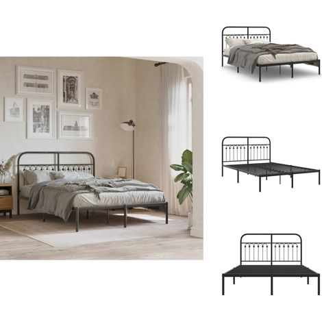 Cadre de lit métal sans matelas avec tête de lit noir 135x190cm - Cadre De Lit - Lit Double - Lit Metal - Lit Avec Têted Lit - Sommier (1/5)