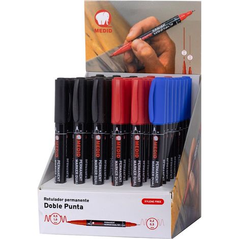 Marcador permanente doble punta 0,2/0,5 mm colores surtidos, expositor 48 uds