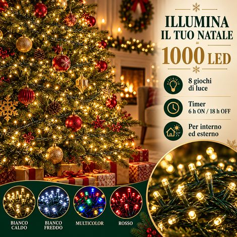 Luci di Natale 1000 LED 40 m con timer, per interno ed esterno Bianco caldo (1/5)