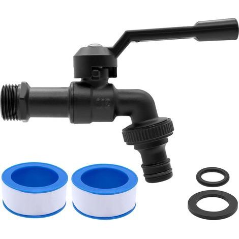 1/2-Zoll-Gartenwasserhahn aus Messing mit Kugelventil für den Außenbereich, frostbeständig bis -20 °C, hitzebeständig bis 120 °C, Außenwasserhahn mit Schlauchanschlüssen (Schwarz)
