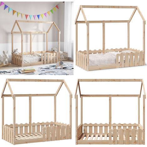 Cama con forma de casa de niños madera maciza marrón 70x140 cm - Cama de casa - Cama para niños