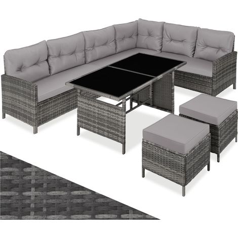 Canapé de jardin lounge en rotin 6-8 places gris/beige