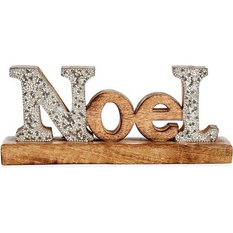 Dekofigur Noel Glitzer 6,5 x 10 x 25 cm Holz versilbert
