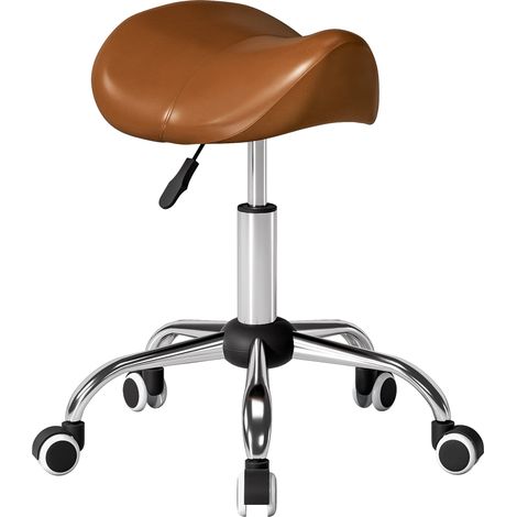 Ergonomischer Rollhocker mit höhenverstellbarem Sitz (49–61 cm), braun, Maße 52 x 53 cm