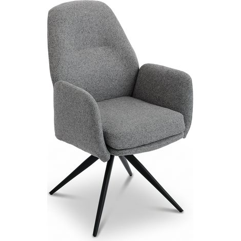 Bon Furni Chaise 360° Pivotante Tissu Effet Lin Gris clair, Lot de 1
