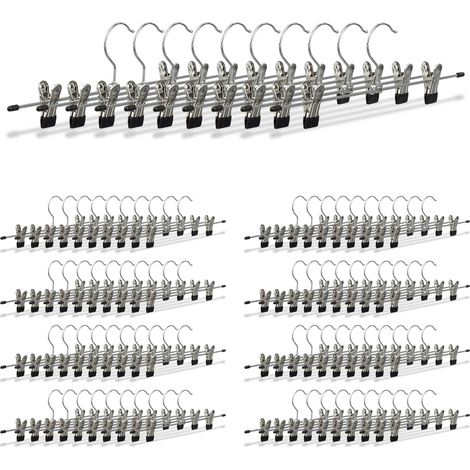 Relaxdays Metal Clothes Hangers, Adjustable Trouser Clamps, HxWxD: 9x35.5x2.5 cm, Silver/Black, Set of 90
