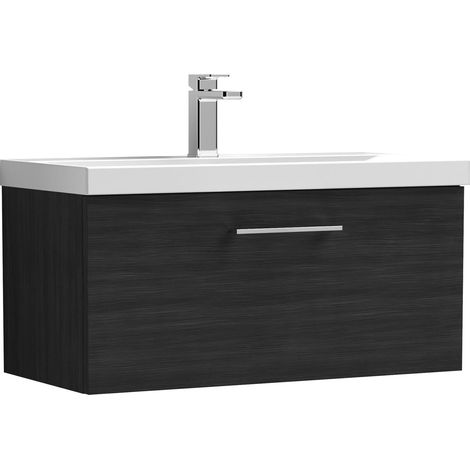 Nuie Arno Wall Hung 1-Drawer Vanity Unit with Basin-1 800mm Wide - Black Woodgrain (1/5)