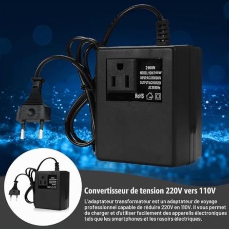 Transformateur de tension 220 V vers 110 V, 200 W Adaptateur secteur étape vers le bas, adaptateur de courant de voyage, convertisseur de tension, prise européenne (1/3)