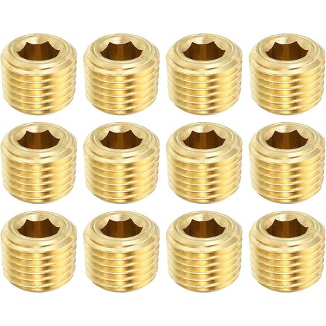 1/8" NPT Laiton Hex Tête Fraisée Prises, 8 Paquet Compteur Coulé Interne Filetage Douille Tuyau Bouchons Mâle Raccords, pour Eau Huile Gaz - 1/4"NPT (1/5)