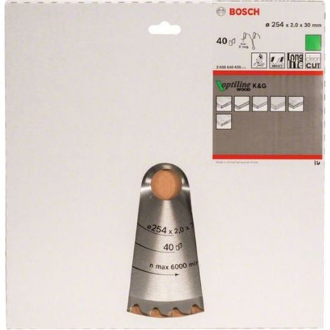 BOSCH DISCO SIERRA OPTILINEWOOD Diámetro disco x eje (mm) 254x30 Número de dientes 40 (1/4)