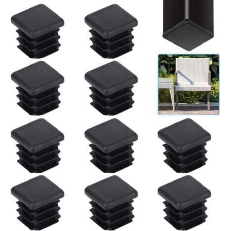 20 embouts en plastique pour tubes carrés de 20x20 mm embouts noirs de type lame pour pieds de table, chaises, armoires et meubles massifs. (1/4)