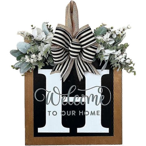 Plaque de porte rustique en bois avec monogramme, ornement décoratif à suspendre et nœud floral, décoration pour la maison toute l'année (1/4)