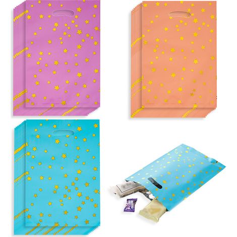 3 paquets de petits sachets de bonbons en forme d'étoile à cinq branches - noir + blanc + turquoise