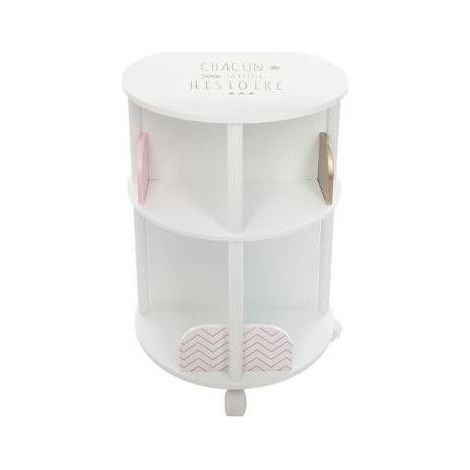 Atmosphera – Bibliothèque ronde pour enfants – D. 40 x H. 59 cm – MDF et polypropylène – Couleur rose et blanc – Sur roulettes pour mobilité