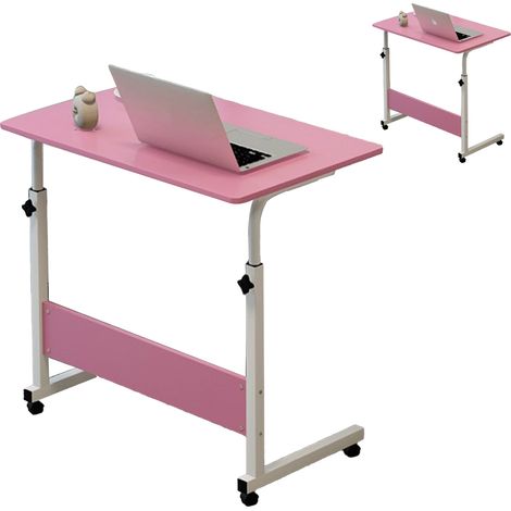 Table de chevet relevable 60 x 40 cm, structure en métal en forme de C, support pour ordinateur portable, idéale pour la maison ou le canapé (rose). (1/5)