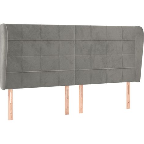 Testiera accessorio letto mobile camera da letto con bordo laterale 203 x 23 x 118/128 cm tessuto velluto grigio chiaro TDL0205164