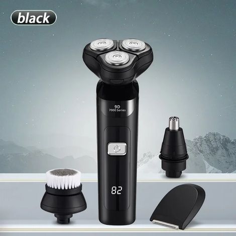 Rasoir 4 en 1 noir, rechargeable, étanche, USB-C, écran LCD (1/5)
