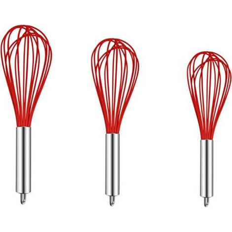 Fouet Cuisine - Silicone Alimentaire - Acier Inoxydable - Antiadhésif - Pour Mélanger Fouetter Battre - 8+10+10 Pouces - 1 Pièce (1/5)