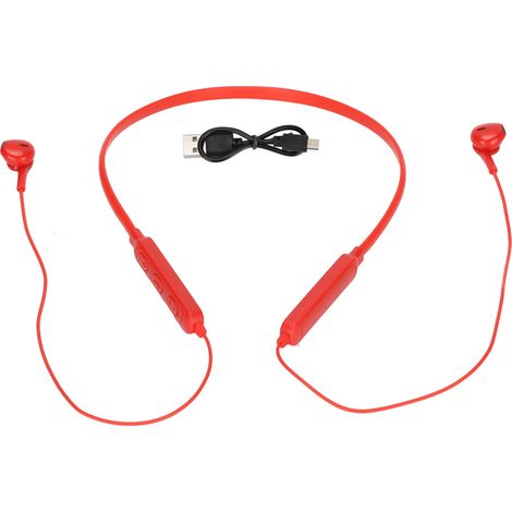 Écouteurs Bluetooth à col tour de cou IPX7 étanche antibruit basses profondes sans fil flexibles pour sport rouge (1/5)