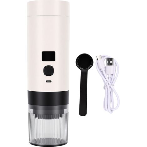 Machine à café électrique de voyage 3 en 1, portable, pour capsules moulues, idéale pour le camping, la randonnée et le bureau. Rechargeable, blanche. (1/5)