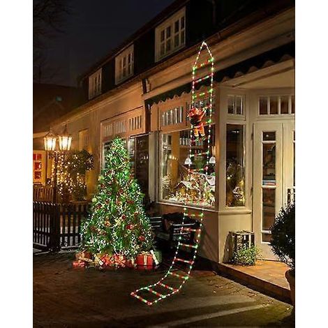 Échelle lumineuse de Noël, 3 m (9,9 pi) avec Père Noël grimpant, 338 LED, 8 modes, minuterie, alimentation secteur, pour sapin de Noël intérieur/extérieur/balcon. (1/4)