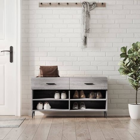 Zapatero madera de ingeniería gris 102x35x55 cm