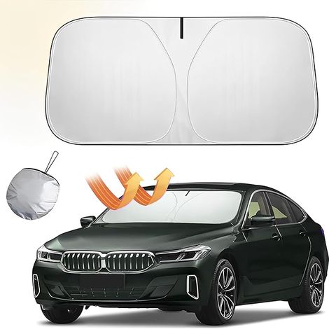 APEX Pare Soleil Anti UV 145×80cm,Pare-Soleil en Tissu argenté revêtu de Tissu Pliable Voiture, SUV Camion Isolation Thermique Couverture (1/5)