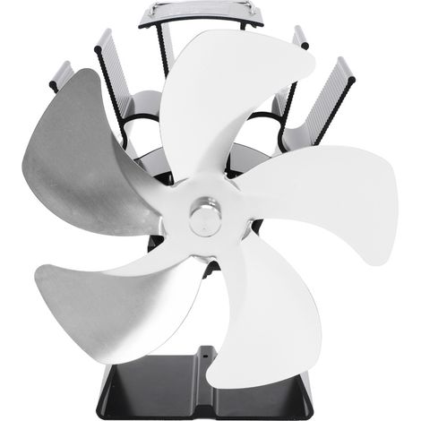 Ventilateur de poêle 5 pales Irovami - Alimenté par la chaleur, base trapézoïdale, silencieux, alliage aluminium, argenté (1/5)