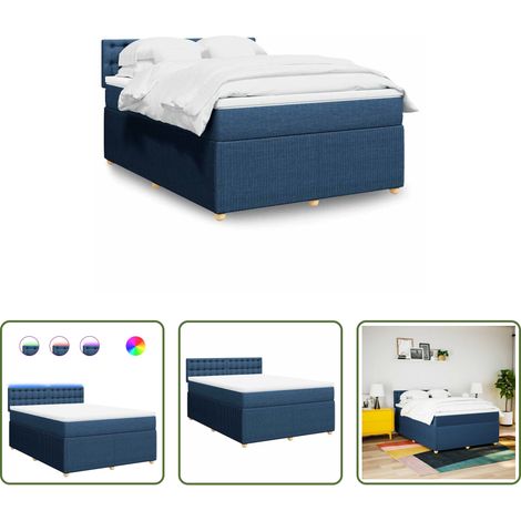 vidaXL Surmatelas - Sommier à lattes de lit avec matelas Bleu 140x200 cm Tissu (1/5)