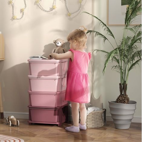Meuble de rangement pour enfants à 4 tiroirs, 37 x 37 x 76 cm, rose OKMYHOME (1/5)