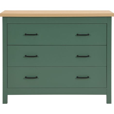 Homifab – Commode enfant 3 tiroirs verte 100 cm – Finition mélaminée – Poignées métal noir – Système soft close (1/5)