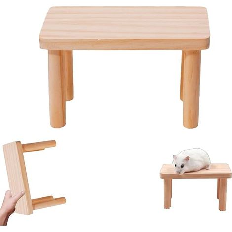 Wooden Platform for Hamster and Small Rodents - Climbing Table with Ladder, Hideout and Rest Area, Cage Accessory 9 x 8 x 15 cm for Gerbil and Mouse (1/5)